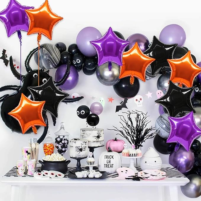 TONIFUL 30Pcs 18 Inch Large Orange Black Purple Star Shape Foil Balloons Big Stars Helium Mylar Ballons for Halloween Birthday Wedding Baby Shower Anniversary Engagement Party Decorations Supplies