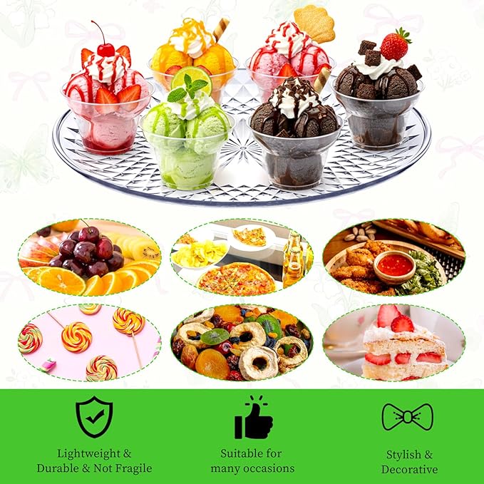 10 Pack Round Plastic Serving Platters 12 Inch - Clear Plastic Serving Trays for Parties, Weddings, Birthday, Cake, Cookies, Fruits & Snacks