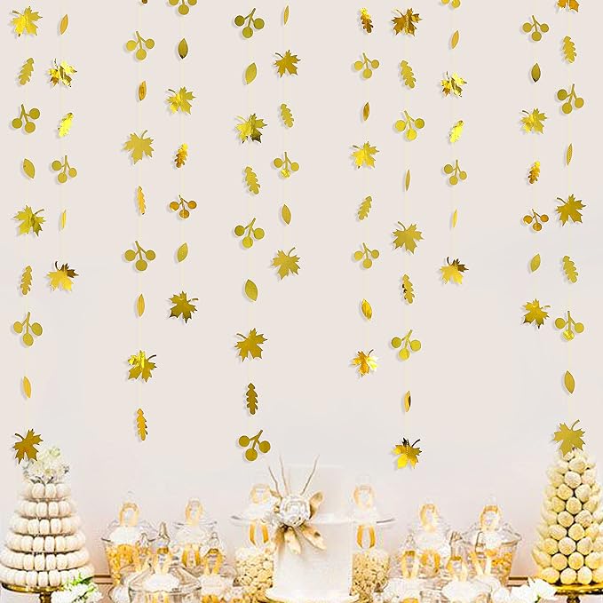 52Ft Fall Party Decorations Gold Fall Maple Leaf Paper Garlands Streamer Autumn Leaves Paper Banners for Birthday Wedding Bridal Baby Shower Engagement Bachelorette Thanksgiving Harvest Party Supplies