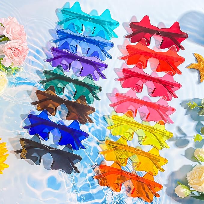Pibupibu 14 Pack Star Sunglasses Bulk, Fun Rimless Star Glasses for Women Party Favors