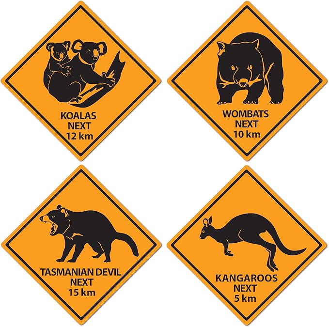 Beistle 54306 Outback Road Sign Cutouts-4 Pcs, 14'' 13'' .1'', Yellow/Black