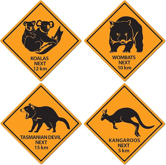 Beistle 54306 Outback Road Sign Cutouts-4 Pcs, 14'' 13'' .1'', Yellow/Black