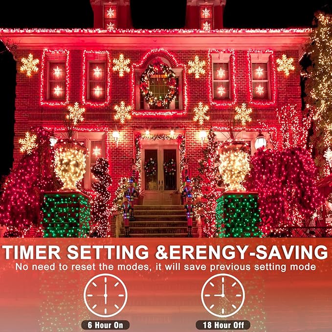 400 LED Red String Lights Outdoor, 132ft Red Christmas Lights 8 Modes Clear Wire, Plug in Waterproof Fairy String Lights for Bedroom Christmas Decorations