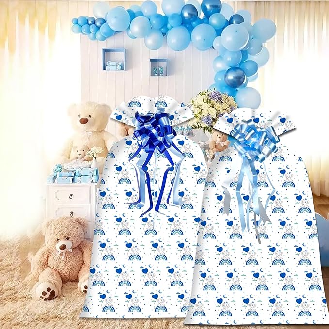 2 Pcs Large Gift Bags Jumbo Gift Bags Little Elephant Gift Bag for Giant Gift, 48"x 36" Oversized Extra Large Plastic Storage Bag with 2 Pcs Pull Bows for Huge Birthday Presents Baby Shower Child's Gender Reveal Party