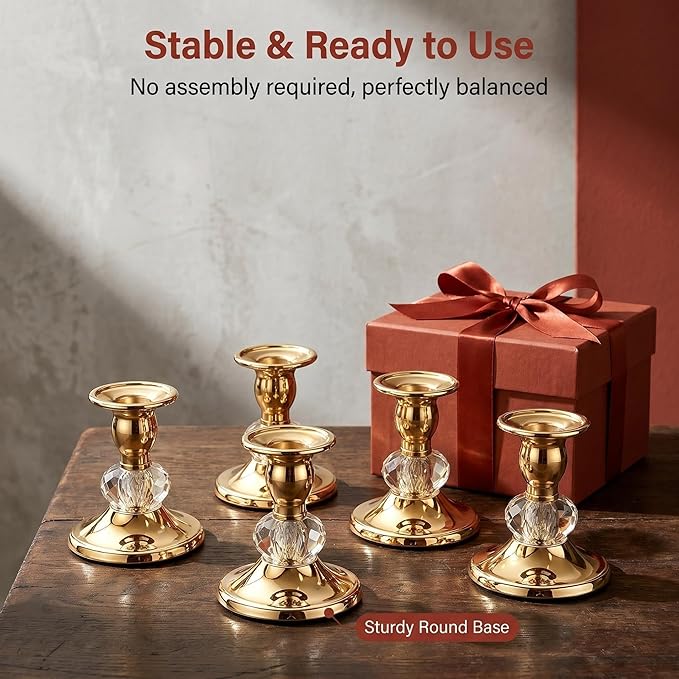 Candlestick Holders Taper Candle Holders, Candle Stick Candle Holder for Table Centerpiece, Wedding Reception, Festive Christmas Mantel Decoration or Home Decor(Golden, 6 Sets(12 Pcs))
