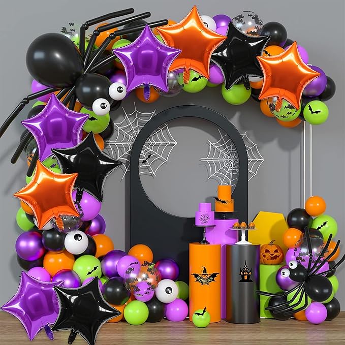TONIFUL 30Pcs 18 Inch Large Orange Black Purple Star Shape Foil Balloons Big Stars Helium Mylar Ballons for Halloween Birthday Wedding Baby Shower Anniversary Engagement Party Decorations Supplies