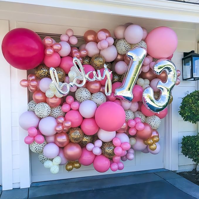 Hot Pink Cheetah Balloons, Pastel Pink Metallic Gold Leopard Print Balloons & Confetti Balloon, Jungle Animal Balloon Cheetah Decorations for Girls Birthday Bachelorette Party Safari Baby Shower Decor
