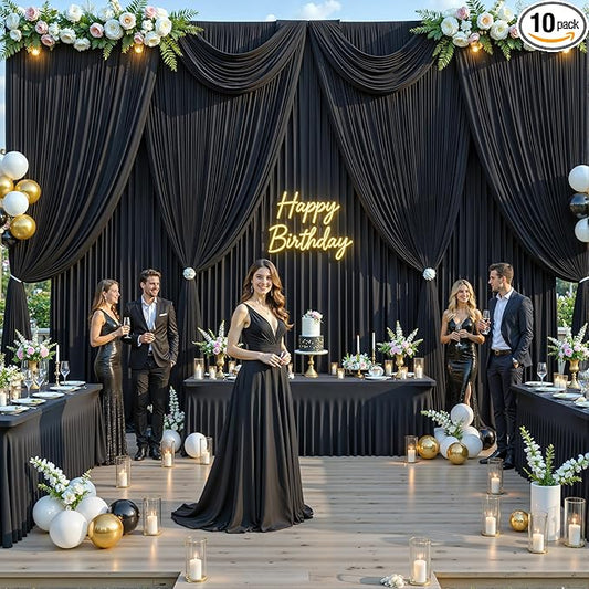 50ft x 10ft Wrinkle Free Black Wedding Backdrop Curtains for Party Bridal Shower Reception Decorations Black Fabric Curtain Backdrops Drapes for Photography Baby Shower Birthday Background