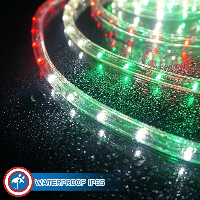 Russell Decor 10ft Red White Green LED Rope Lights with Patriotic Lights with 4-Level Dimmable Controller Outdoor Decorative Lighting for California Mexico Italy Theme Colors Decor