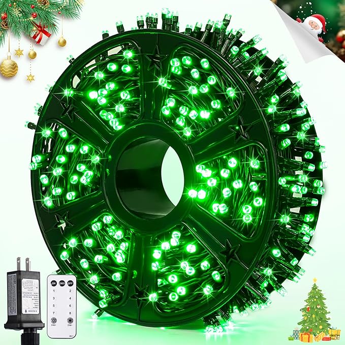 JMEXSUSS 400 LED Green Christmas Lights Outdoor, 132ft Green String Lights Plug in with Remote, Indoor Christmas String Light for Porch Tree House Yard Decorations