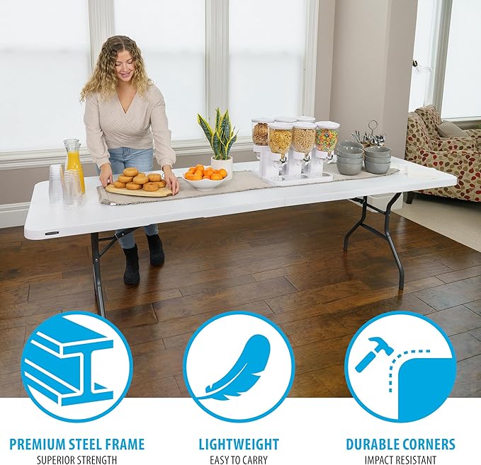 LIFETIME 8-Foot Fold in Half Table, Light Commercial, White Granite