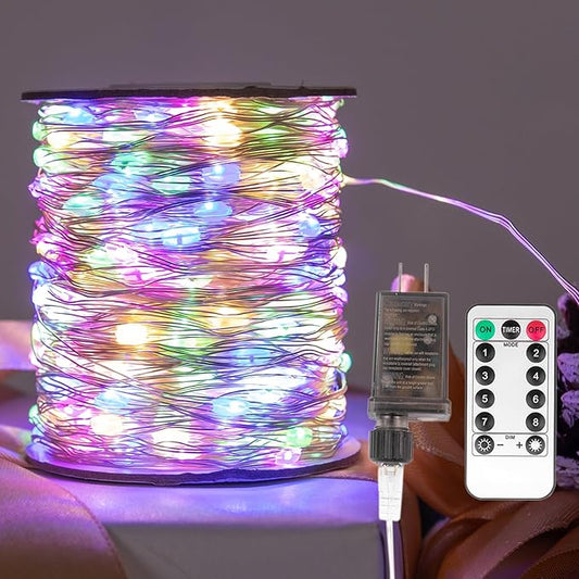 Fairy Lights Plug in,200FT 600LEDs Waterproof Led String Lights,8 Modes Remote Twinkle Light for Outdoor Indoor Christmas Wedding Birthday Garden Party Decorations,Silver Wire,Multicolor
