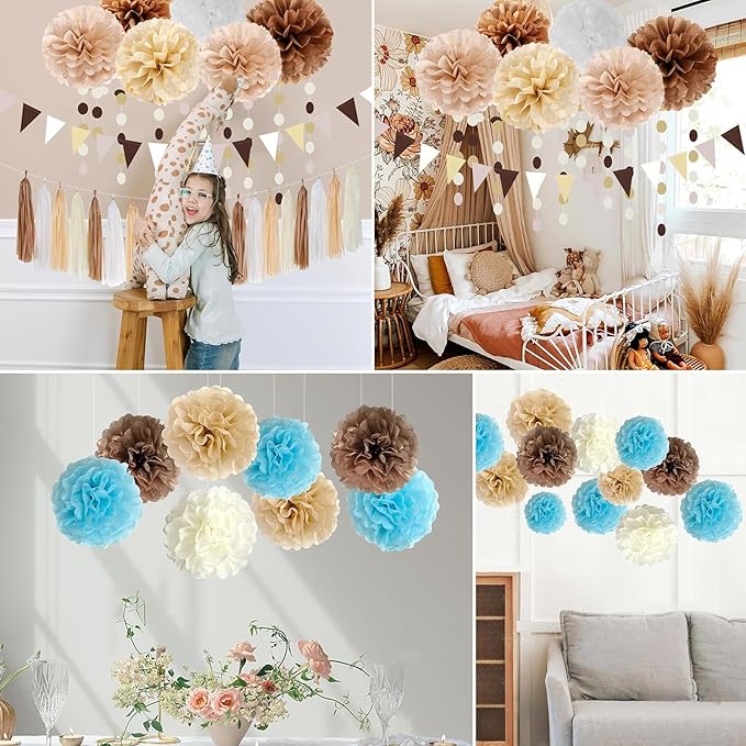 Qimoo 20pcs Peach Paper Pom Poms Decorations, DIY Decorative Tissue Paper Pom-poms Flowers Ball for Party Wedding Outdoor Decoration