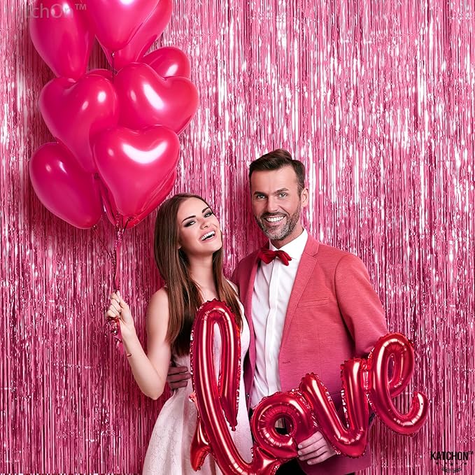 KatchOn,Large Pink Backdrop for Pink Party Decorations - Pack of 4 | Pink Fringe Backdrop Bachelorette Gender Reveal Wedding Baby Shower | Graduation Decorations 2025