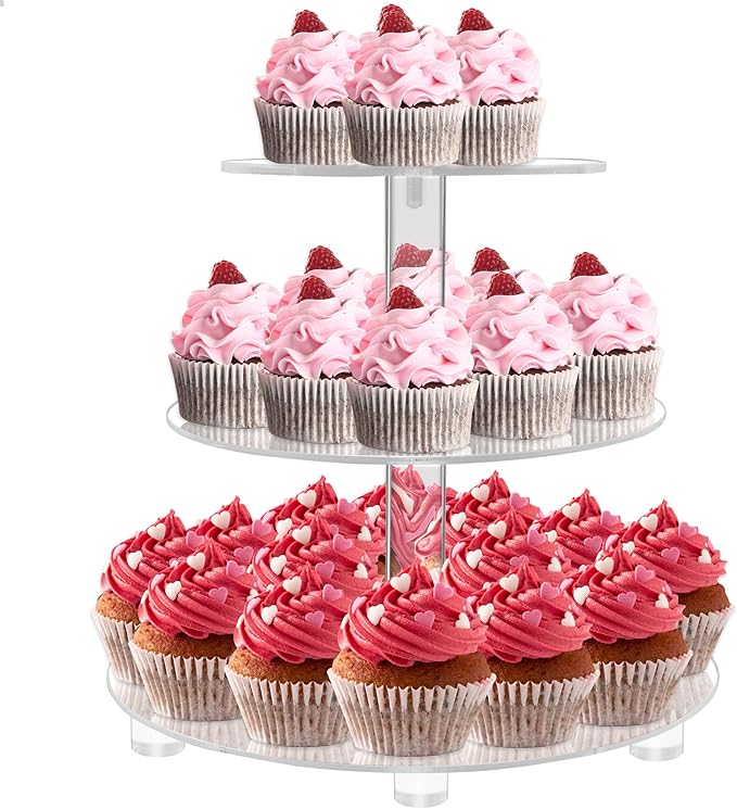 Cupcake Stand, 3 Tier Cupcake Stand for 24 Cupcakes, Cupcake Tower Stand, Acrylic Cupcake Holder, Clear Dessert Stands for Party, Wedding, Birthday, Baby Shower