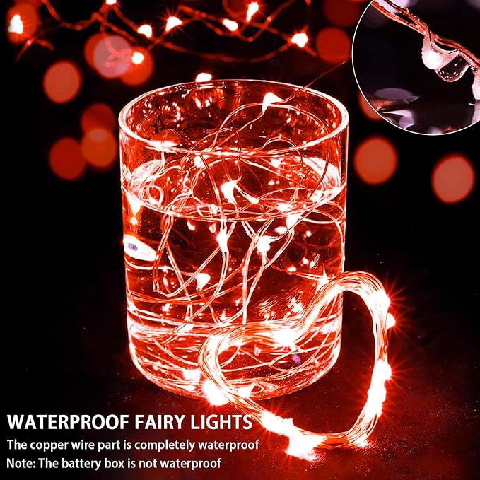 12 Pack Red Fairy Lights 7Ft 20 LED Twinkle String Lights 3 Modes Battery Operated Waterproof Firefly Starry for Mason Jar Party Table Centerpieces Halloween Christmas Valentines Day