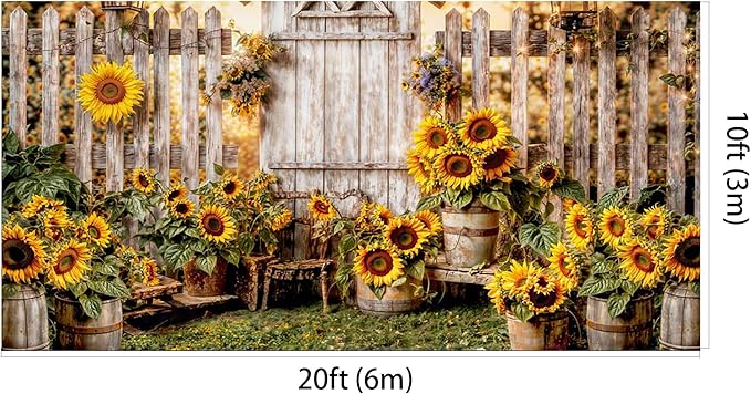 Kate 20x10ft Yellow Sunflowers Backdrops for Photography Rustic Wooden Fence Background Bridal Baby Shower Sweet Birthday Party Decoration Studio Backdrop