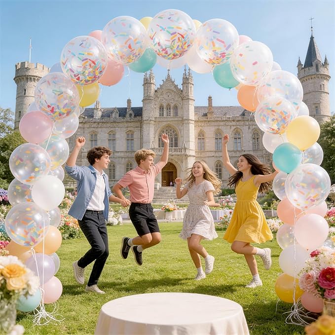 Rainbow Confetti Balloons, 12 Inch Multicolor Candyland Ice Cream Sprinkle Colorful Long Confetti Glitter Latex Balloons for Men Women Birthday Party Wedding Baby Bridal Shower Graduation Decorations