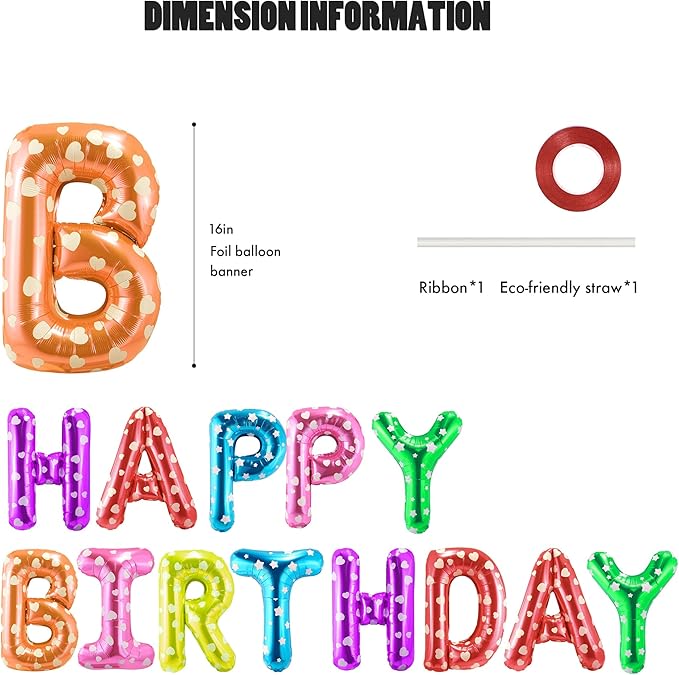 CANREVEL Happy Birthday Banner 13pcs 16 Inch Mylar Foil Letters Balloons Birthday Party Decorations for Kids and Adults - 3D Multi Color