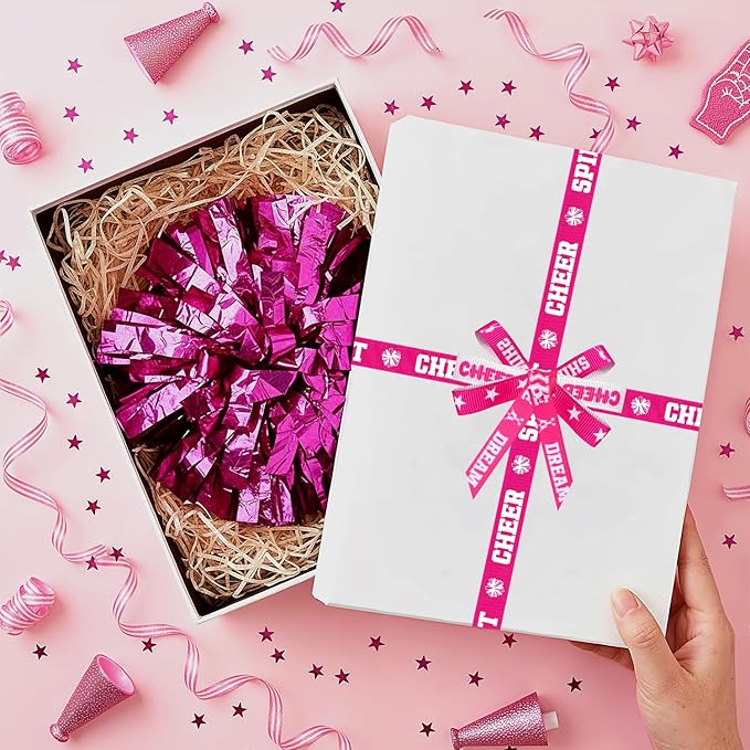 6 Rolls Cheer Ribbon Set, 3/8 Inch x 5 Yard Sports Cheerleading Ribbons, Pink and White Grosgrain Ribbons for Gift Wrapping, Crafting Sewing, Hair Bow Cheerleader Accessories