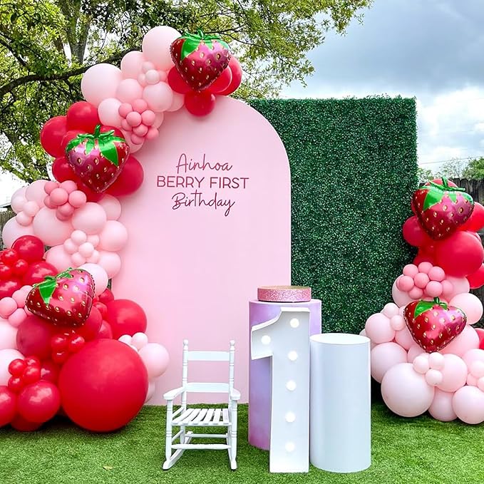 HILAVO Red and Pink Balloons Strawberry Hot Pastel Light Pink Rose Red Latex Balloons Polka Dot Party Helium Balloon for Sweet Girl Berry Baby Shower Birthday Valentines Day Summer Party Decorations