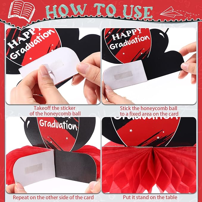 Honoson 12 Pcs 2026 Graduation Party Decorations Class of 2026 Congrats Grad Table Centerpieces Congratulate Graduation Honeycomb Table Toppers for Grad Party Favor Supplies(Red, Black)