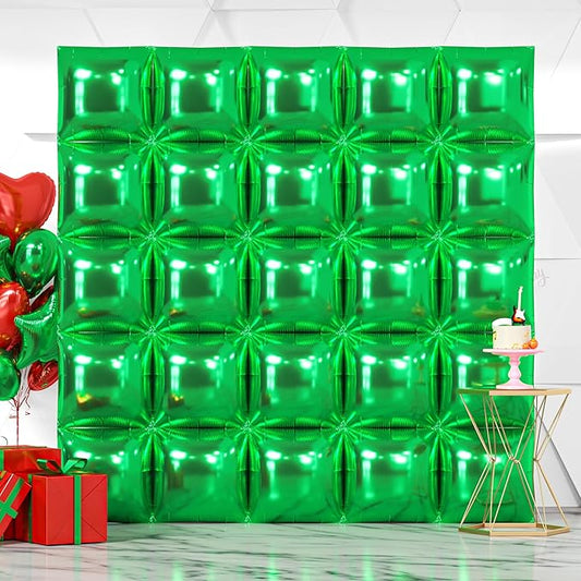 NISOCY 25PCS Green Square Foil Balloons Wall Backdrop Double Sided Green Christmas Balloons Tunnel Arch Kit for Baby Shower Birthday Anniversary Summer Party Decoration