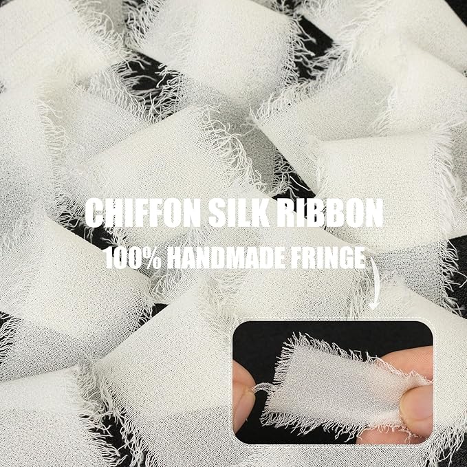 Ivory Chiffon Ribbon - 1 Inch x 21 Yards, Handmade Fringe, Silk, Boho Frayed, Wedding Invitation, Bridal Flower Bouquets, Floral Arrangement, Gift Wrapping