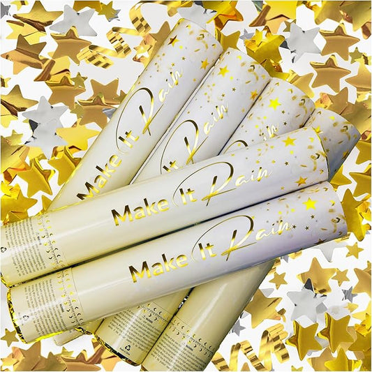 PrimePure Confetti Cannon Party Poppers - Gold Star Confetti Poppers - 6 Pack - Gold Glitter Stars Party Cannon Pop Gun for Birthday, Wedding, Graduation, Celebration, Events, Pranks