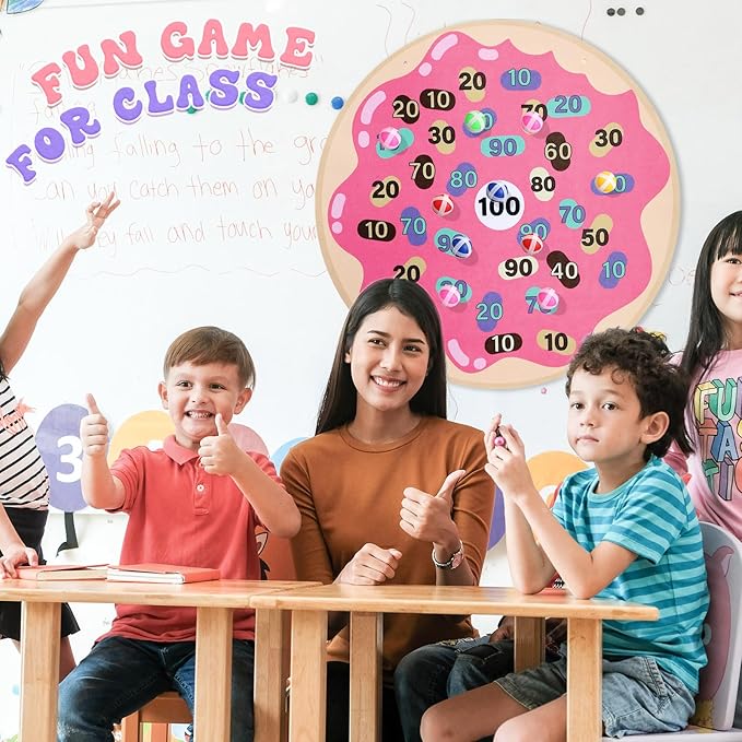 HyDren Donut Party Game 26" Donut Dart Board with 18 Sticky Balls Toys Birthday Party Favors Decorations Spa for Class Indoor Outdoor Game