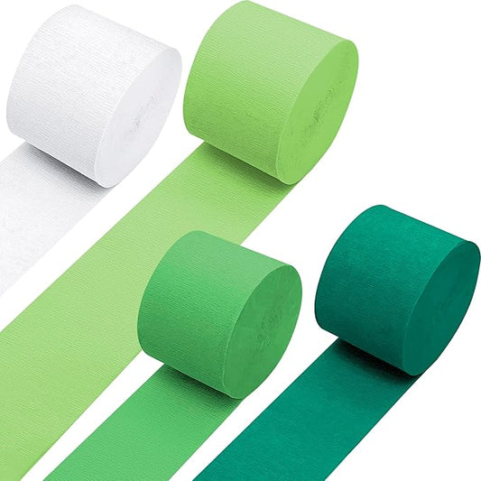 PheiLa Green Party Supplies, 4 Rolls Green and White Crepe Paper Streamers for DIY Gift Wrapping Paper Birthday Baby Shower Wedding Holiday Party Decorations, 1.77 Inch x 82 Ft/Roll, 328ft