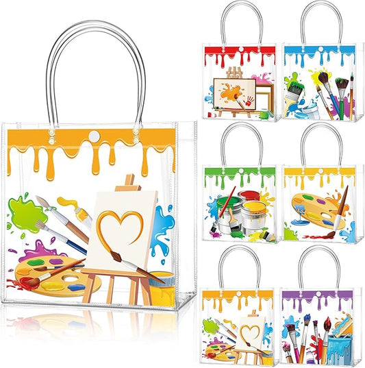 Aliceset 24 Pcs Gift Bags with Handle Clear PVC Candy Treat Goodies Tote Bags for Summer Birthday Party Favor Supplies