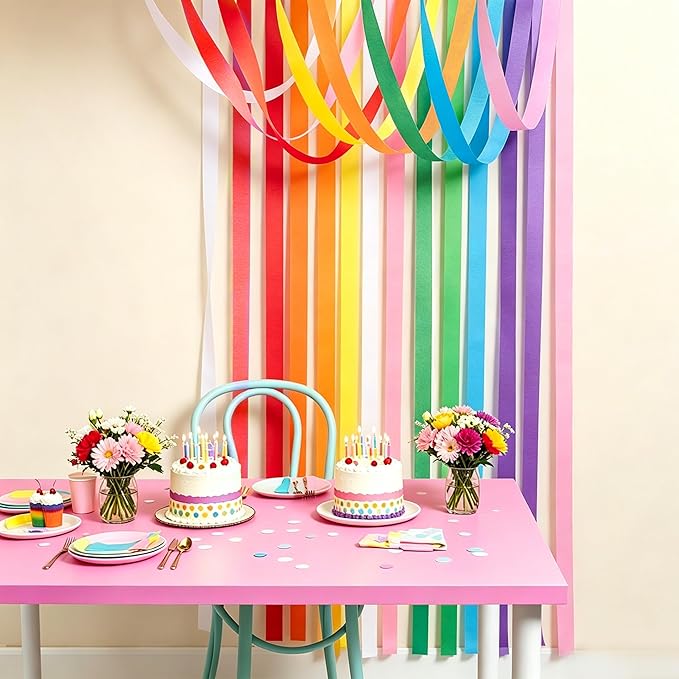 8 Rolls Crepe Paper Streamers in 8 Colors, Wedding Birthday Baby Shower Graduation Colorful Candyland Party Decoration Backdrop, Rainbow DIY Supplies, Colored Living Room Bedroom Decor, Art Crafts