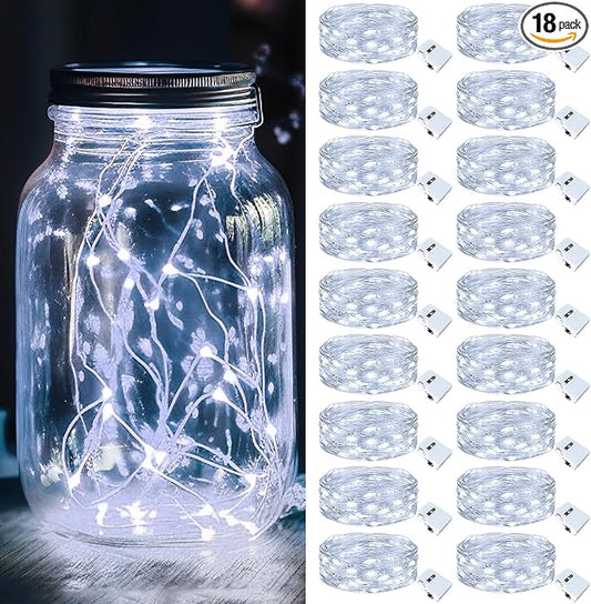 kolpop 18 Pack LED Fairy Lights Battery Operated with 3 Modes, Mini Twinkle String Lights Battery Powered Waterproof for Christmas Mason Jars Party,Cool White