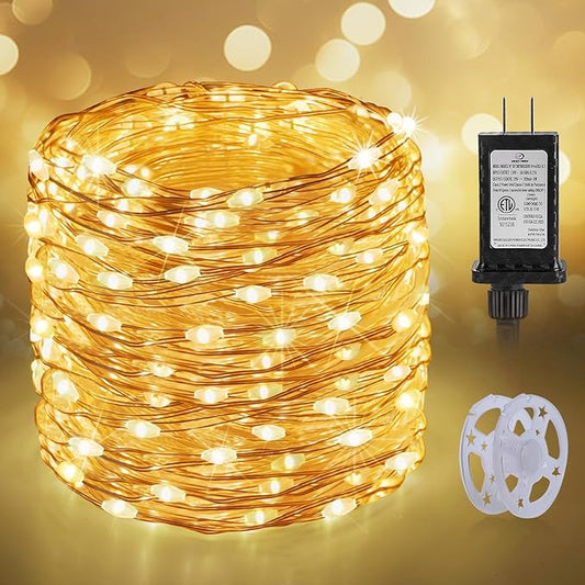 KNONEW 100FT 300 LED Outdoor Fairy Lights Plug in, Christmas Fairy Lights Outdoor Waterproof 8 Modes Memory Times for Wedding Bedroom Walls Garden Trees Decoration(Warm White)