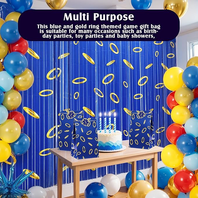 Faccito 24 Pcs Blue and Gold Ring Party Favors Bags Blue Gold Ring Goodies Candy Bags with Stickers Carton Themed Birthday Party Decorations for Gaming Candy Treat Snack Supplies