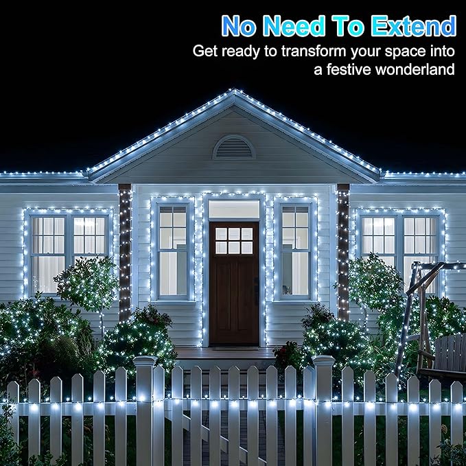 240FT 750LED Christmas Lights,12 Modes Cool White Outdoor String Lights with Timer & Dimmable, Waterproof Green Wire Christmas String Lights for Indoor Tree Xmas Patio Fence Wedding Party Decor