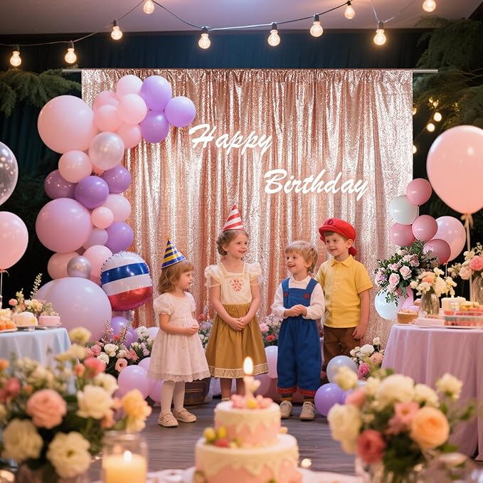 SquarePie 5x7ft Rose Gold Sequin Backdrop, High Density Non-Transparent Glitter Curtain for Photography, Birthday, Wedding Party Decorations, Thick Solid Background with 4" Rod Pocket, 1 Panel