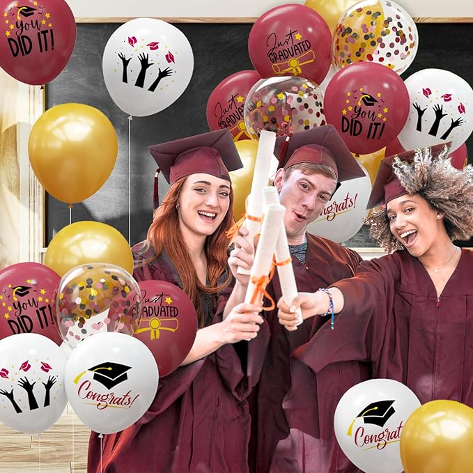 OuMuaMua 2026 Graduation Party Decorations, 68pcs Graduation Balloons Maroon Grad Decor for College High School Class of 2026 Congrats Grad Party Decor