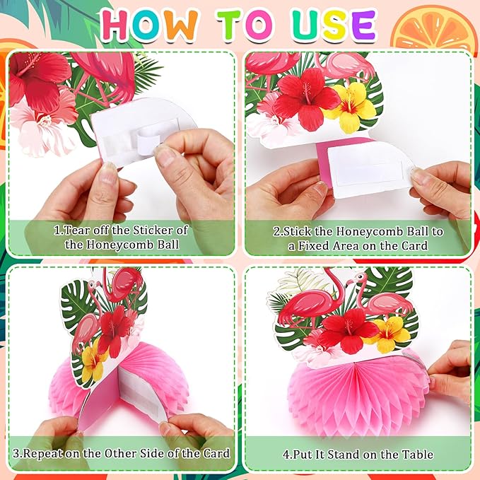 JULMELON 8PCS Hawaiian Luau Party Decorations Honeycomb Centerpieces, 3D Double Side Luau Centerpieces for Tables Tropical Hawaiian Birthday Themed Party Decorations Supplies