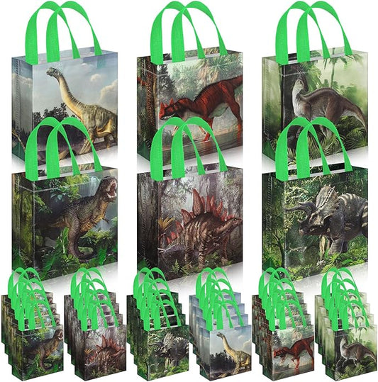 Sweetude 40 Pcs Dinosaur Gift Party Favor Bags with Handle, Non Woven Goodie Bags Birthday Favor for Birthday Baby Shower Packaging Supplies