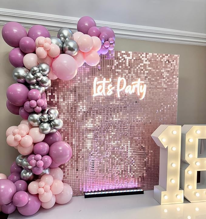 Shimmer Wall Backdrop Matte Pink Square Sequin Wall Panel Backdrop Decor for Wedding, Anniversary, Birthday, Party, 36 Panels