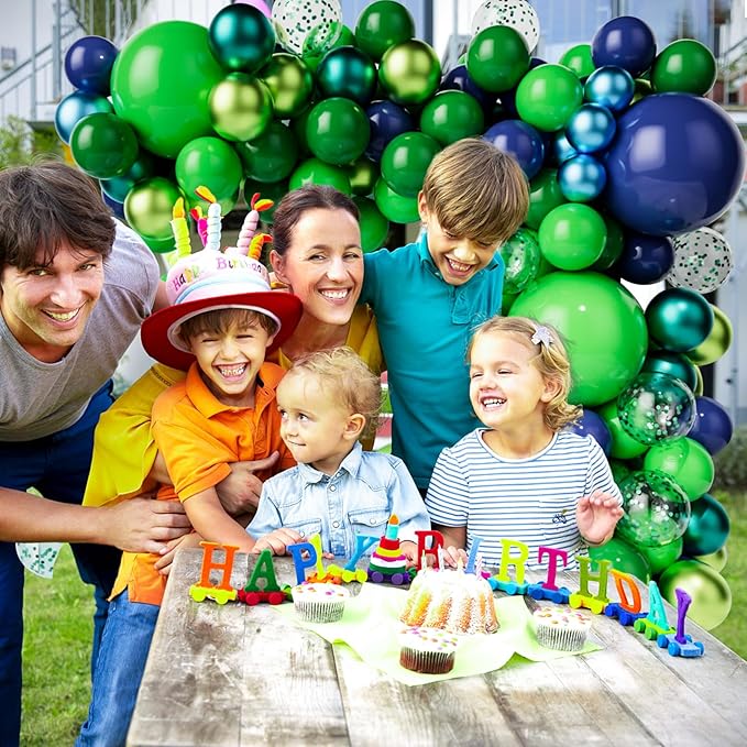 Green Dark Blue Balloon Garland Arch Kit, Dark Blue and Green Latex Balloons, Confetti Balloons for Wedding Birthday Festival Graduation Party Decorations