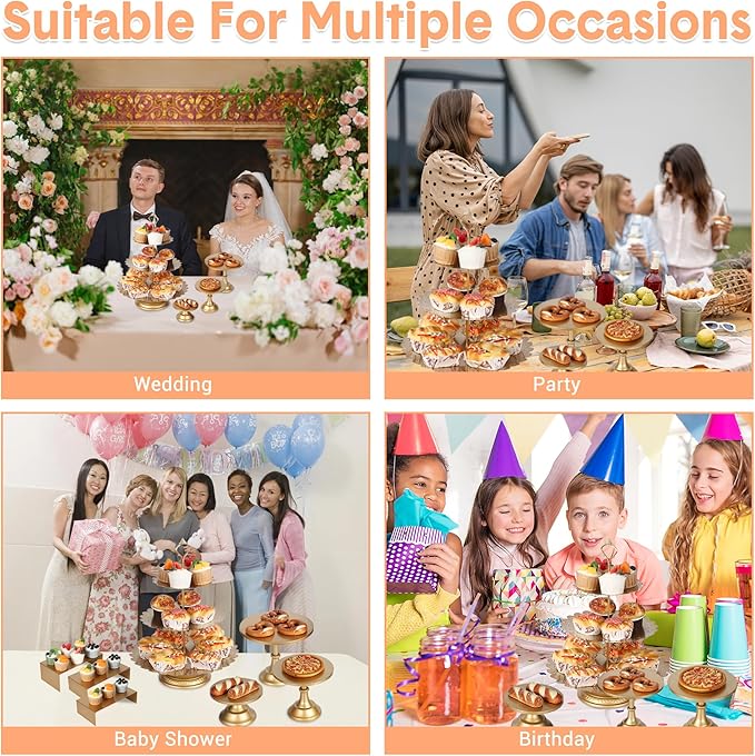 Garvee 7 Pcs Gold Metal Cake Stand Set, Dessert Table Display Set with 3 Sizes Round Pedestal Stands Tiered Cupcake Holder Display Risers for Party, Wedding, Birthday, Baby Shower, Anniversary