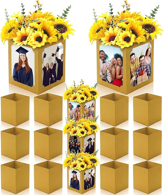 Spiareal 12 Pcs Graduation Box Centerpieces for Table 6/7 Inch Photo Display Congrats Grad Party Favor Gift College Picture Box Photo Props Frame for Graduation Table Decoration(Gold)