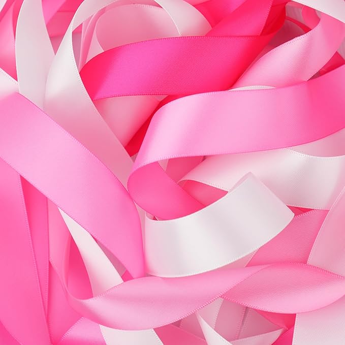 MAYREEL 1 Inch Pink Satin Ribbon Baby Pink Ribbon for Gift Wrapping Crafts Wedding Bridal Shower Valentine's Day Decorations 5 Rolls Assortment 10 Yards Each Color Total 50 Yards