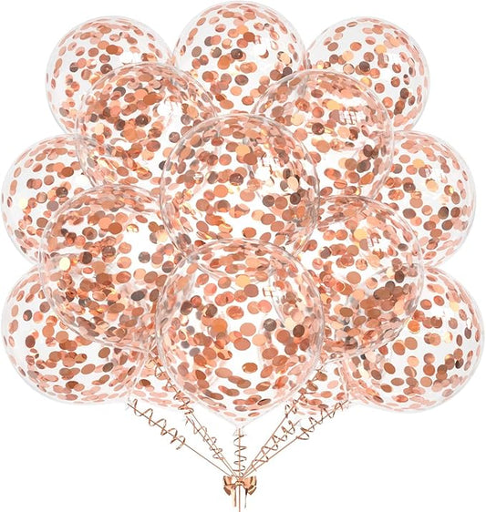 50pcs Rose Gold Foil Confetti Balloons,12 inch Latex Balloon with Rose Gold Confetti Inside for Birthday Family Party Wedding Party Baby Shower Decoration Supplies