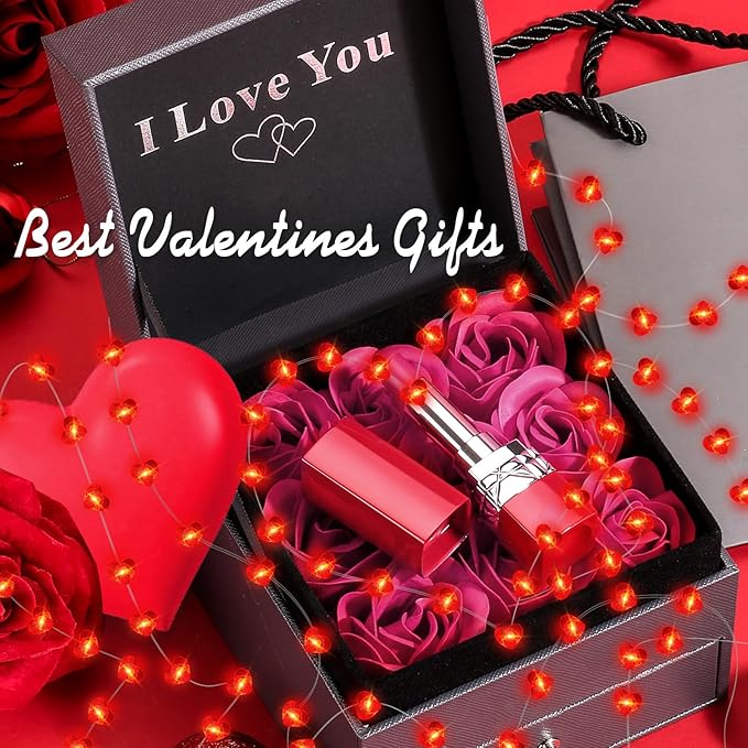 Aogist 2-Pack 50LED Valentine's Day Fairy Lights -16ft Super Bright 3D Red Heart String Light Battery Operated Mather's Day Gift Decor for Indoor/Outdoor Party Home Yard Tree Decor