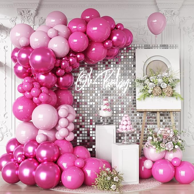 HILAVO Balloon Arch Kit - Hot Pink, Baby Pink, Metallic Party Helium Balloons Garland With Pastel Light, Dark Magenta, Latex Balloons for Girls Wedding, Baby Shower, Princess Birthday Party Decor