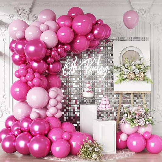 HILAVO Balloon Arch Kit - Hot Pink, Baby Pink, Metallic Party Helium Balloons Garland With Pastel Light, Dark Magenta, Latex Balloons for Girls Wedding, Baby Shower, Princess Birthday Party Decor